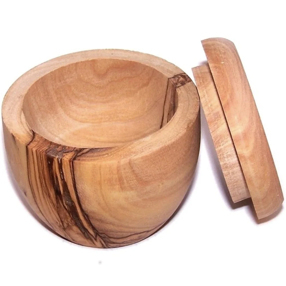 Holy Land Market Handcrafted Olive Wood Salt/Sugar Keeper - Vintage